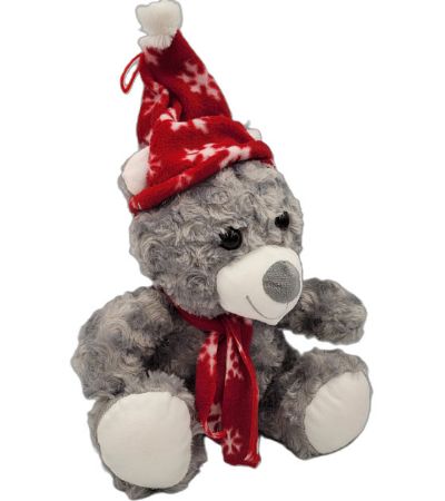 25cm Grey Christmas Bear With Hat And Scarf