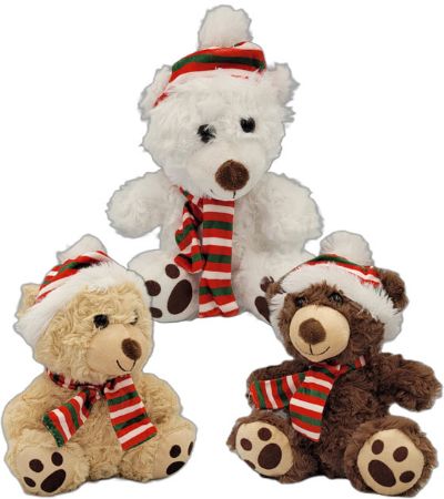20cm Christmas Bear With Hat And Scarf...Assorted Colours