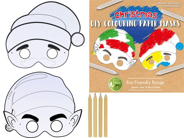 Christmas DIY Colouring 2 Paper Masks With 4 Colouring Pencils