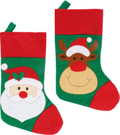 39cm Felt Christmas Stocking In Assorted Designs