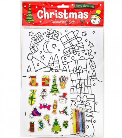 Christmas Colouring Set With Stickers And Pencil Crayons